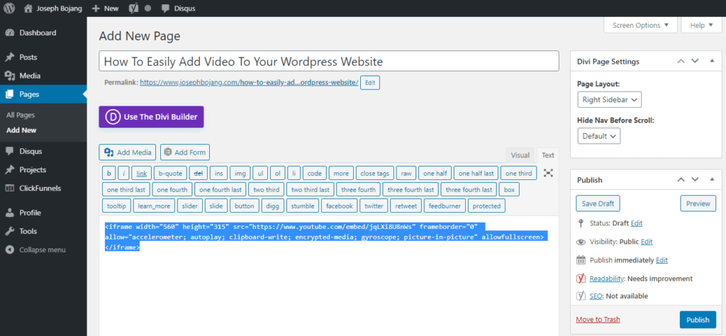 Embedd Video To WordPress Page